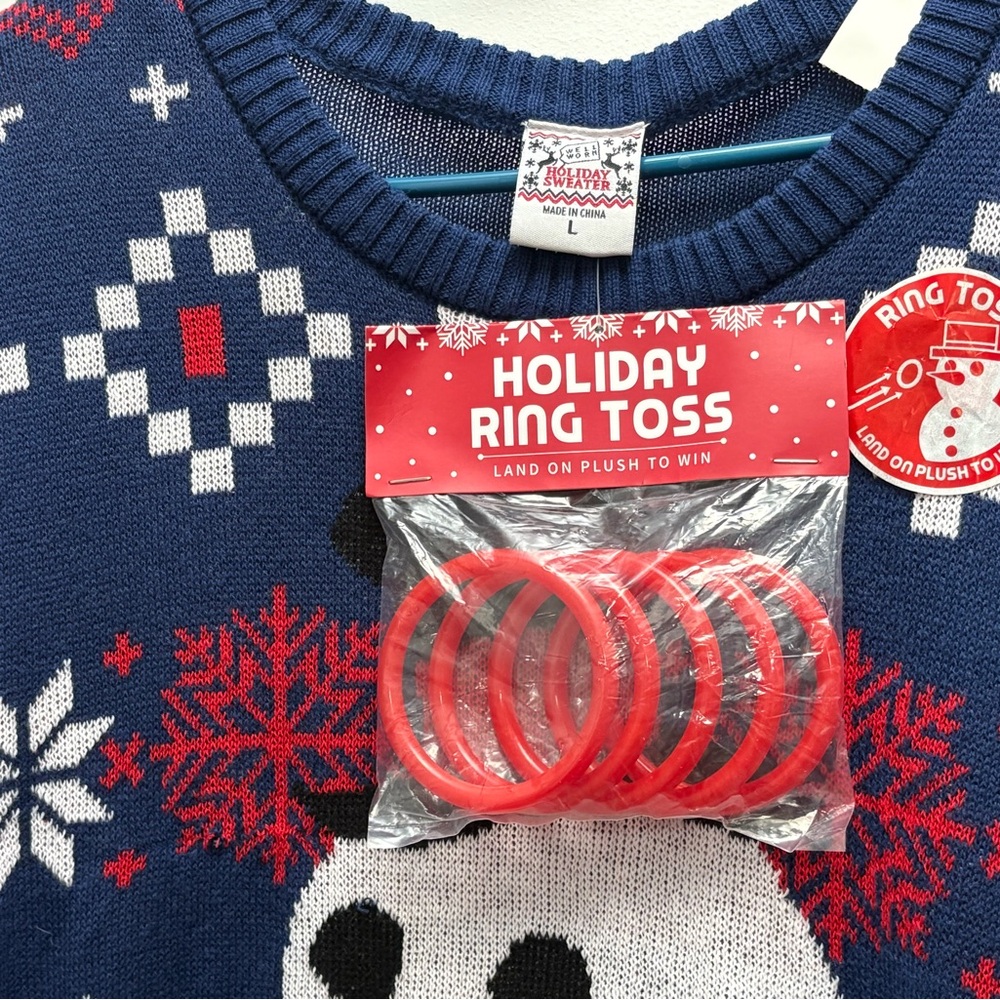 NWT Ugly Christmas Sweater Ring Toss Game Snowman Sweater Size Large - Picture 5 of 13